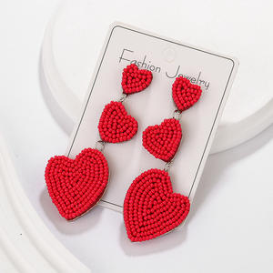 Pendientes de retazos de Tres corazones tejidos a mano-Joyería colgante de cuentas de arroz romántico | Regalo de nicho creativo para mujeres - Product Image 3