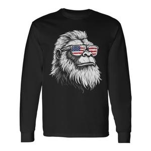 Maglietta a maniche lunghe Bigfoot con occhiali da sole e bandiera degli Stati Uniti - Product Image 1