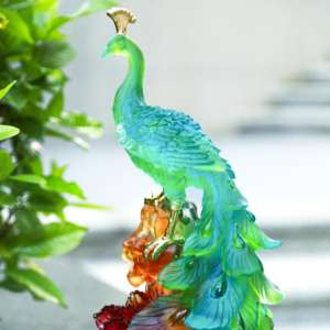 Königlicher Pfau Kunstwerk Liuli Kristall Museumsqualität Sammlung Handgefertigte Glaskunst Luxuriöses Dekorationsstück - Product Image 2