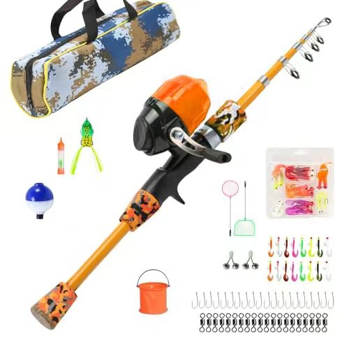 children's fishing rods and reels Two Pack Kid Friendly Poles Set With Reel here is suitable and light weight fishing pole for 3 Kids Fishing Pole Set, Telescopic