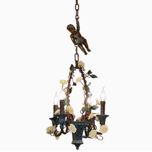 Primavera Messenger angelo lampadario decorazione camera da letto in rame lampada pendente del bambino cesto di fiori luci candele ottone opaco - Product Image 5