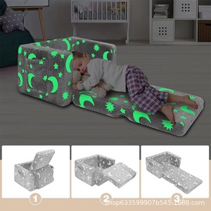 เก้าอี้โซฟาสำหรับเด็ก ลายพระจันทร์ดาว สีเทา พับได้ สำหรับเด็กวัยหัดเดิน 2 ปีขึ้นไป - Product Image 3