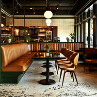 Meubles de restaurant sur mesure Ron Group, banquette en cuir en forme de L, table en marbre noir, chaise personnalisée, ensemble commercial