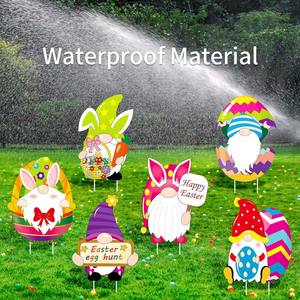 Panneaux de cour de Pâques, décorations extérieures en <span class=keywords><strong>carton</strong></span> de signes de jardin, ornements de décoration de fête de 13 pouces piquets de pelouse pour la chasse aux œufs de Pâques - Product Image 4