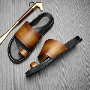 Tongs tendance pour hommes en cuir de vachette véritable, <span class=keywords><strong>semelle</strong></span> souple, respirantes, antidérapantes, brodées, pour l'hiver et l'extérieur - Product Image 5