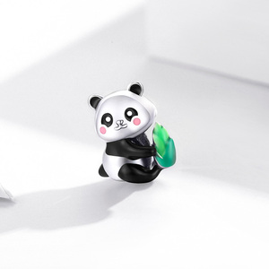 Fábrica de plata Animal lindo Panda Cub con bambú 925 colgante de plata esterlina para pulsera Original brazalete mujeres SCC1832 - Product Image 2