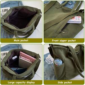 Sac fourre-tout en velours côtelé pour femme, multi-compartiments, fermeture éclair, sac à bandoulière hobo, sac bandoulière pour le shopping, les voyages, le travail, les fêtes - Product Image 4