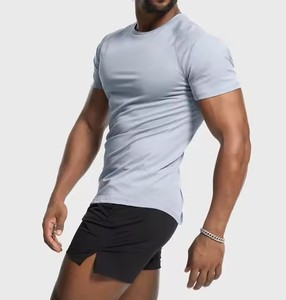 Camiseta deportiva con dobladillo curvo de LICRA de nailon de calidad superior para hombre, ropa de calle, culturismo, Fitness, camiseta ajustada musculosa - Product Image 4