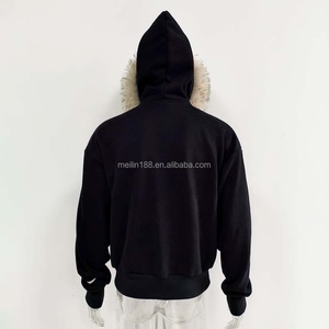 Clothing Custom Faux Fur Hoodie <b>Zip</b> <b>up</b> <b>Jackets</b> Coat Cotton 460 Gsm French Terry Patch Embroidery Faux Fur Hoodies Manufacturer - Product Image 3