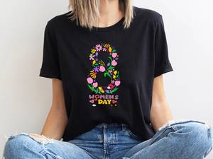 Maglietta per la festa della donna del 8 marzo, t-shirt femminista con stampa floreale per donna, primavera estate, vestibilità ampia casual, 100% cotone, girocollo, maniche corte - Product Image 1