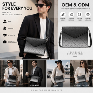 2027 Luxury Men Embossed PU Leather <b>Envelope</b> Shoulder Bag Minimalist Flap Crossbody Purse Custom OEM ODM - Product Image 4