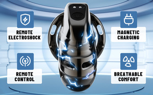 An electric shock Chastity Cage Include 4 rings and 2 keys <b>Remote</b> and APP <b>control</b> the 10 frequencies <b>vibrating</b> - Product Image 6