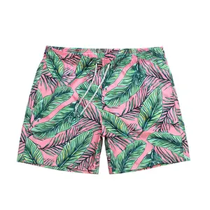 Professional Factory OEM Men Beach Summer Swim Trunks Wholesale Custom Logo All Over Print 5 Inch Inseam Polyester Shorts