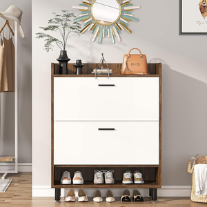 Organisateur de chaussures 3 niveaux peu encombrant avec porte-bottes rabattable et armoire fermée – Solution pour petits appartements - Product Image 3