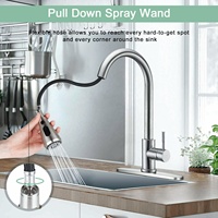 Robinet de cuisine moderne en acier inoxydable 304, monocommande, pivotant à 360 degrés, finition brossée, avec douchette extractible et cartouche céramique