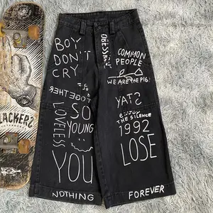 Ropa de calle personalizada, pantalones de Hip Hop, pantalones vaqueros de hombre con grafiti serigrafiados, tendencia estilo INS, pantalones vaqueros holgados de corte holgado, pantalones vaqueros para niños