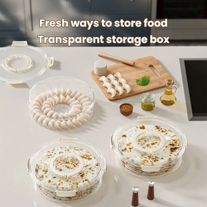 PP PET Runde Luftdichte Transparente Stapelbare Gefriergeeignete Lebensmittel-Aufbewahrungsbox Kühlschrank-<span class=keywords><strong>Organizer</strong></span> Knödelbox mit Griff - Product Image 2