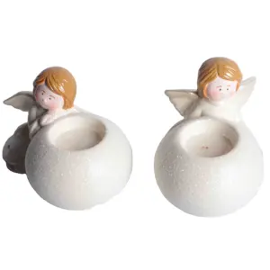 Home decor portacandele in ceramica color crema angelo w cupids