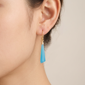 Fancy Shape Blue Chalcedony Punk Style Dangle Drop <b>Earrings</b> 18K Gold Plated Brass Women's Party Jewelry - Product Image 3