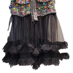 جاكيت دينم مطرز ثقيل ومخصص مع سترة شبكية ريترو للأطفال - Product Image 3