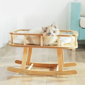 Cama para mascotas sencilla y fresca de verano, naranja, con diseño sólido, hamaca de madera para gatos, nido de tela transpirable, bambú solar para el disfrute - Product Image 6