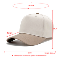 Casquettes de baseball bicolores à 5 panneaux avec logo personnalisé OEM ODM, vente en gros, structurées, style A-frame, 100 % coton, Gorras, chapeaux de sport pour hommes