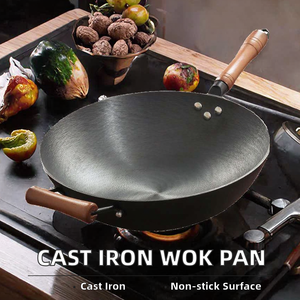 <span class=keywords><strong>Wok</strong></span> Tradicional <span class=keywords><strong>M</strong></span>&B de Hierro Fundido Grueso, 1-3L, 32cm, Sin Recubrimiento, Antiadherente, con Mango de Madera, para Cocina de Gas, Ecológico, Uso Comercial - Product Image 2