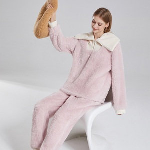 Indumenti da notte da donna inverno natale caldo <span class=keywords><strong>pigiama</strong></span> morbido <span class=keywords><strong>in</strong></span> <span class=keywords><strong>pile</strong></span> di flanella con maniche lunghe pantalone <span class=keywords><strong>in</strong></span> vita indumenti da notte per ragazze - Product Image 2