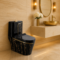 Accessoires de salle de bain en céramique - Toilette à chasse d'eau siphonique en céramique à motif marbré noir et or