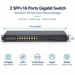 Switch Ethernet Gigabit 16 ports RJ45 avec 2 emplacements SFP 10/100/1000 Mbps, non géré, montable en rack, pour caméra IP et réseau LAN - Product Image 1