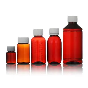 La botella graduada de color ámbar PET más popular con tapón de rosca para líquido de Medicina Química y botella de marca de escala