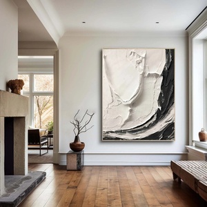 Pintura al Óleo Abstracta Dinámica en Blanco y Negro con Textura, Hecha a Mano, Original, Grande, para Decoración de Pared - Product Image 4