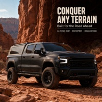 Couverture de benne de camionnette en alliage d'aluminium noir mat rigide avec porte arrière relevable