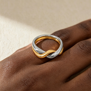Luoyan Chunky <strong>Gold</strong> Statement <strong>Rings</strong> Women 18K <strong>Gold</strong> Silver Two Tone Copper Puffy Dome Croissant <strong>Thumb</strong> Band High Polished <strong>Rings</strong> - Product Image 2