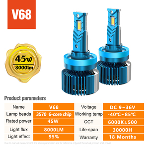 Bombilla LED para Auto AKE V68, <span class=keywords><strong>Precio</strong></span> al por Mayor, 90W 9000LM, Faro LED para Auto H11 H7 9005 9006 9012, Sistema de Iluminación Automotriz Universal - Product Image 2