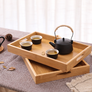 Solid Coffee Kitchen Trays <b>Set</b> Reusable Wooden <b>Serving</b> Tray With Handles - Product Image 4