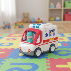 Jouet musical éducatif pour bébé en plastique Konig Kids, ambulance électrique avec lumières et fonction de poussée, jouets pour bébé - Product Image 1