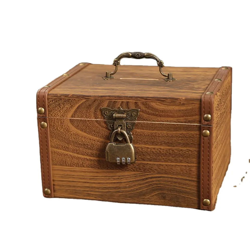 Custom Wooden Packaging Treasure Chest Box with Lock Antique Jewelry Storage Box Trinket Box