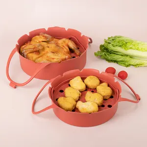 2 Pack wiederverwendbarer Silikon-Freittopf Backkorb individuelles Logo für 3 bis 5 Qt antihaft-Luftfritteuseinsätze