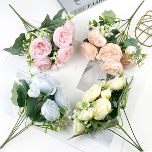 ช่อดอกไม้ผ้าไหม 5 หัว ดอกโบตั๋นเปอร์เซีย 30 ซม.-100 ซม. สีชมพู สีแชมเปญ สีพีช สีฟ้า สีขาว ของตกแต่งบ้าน อุปกรณ์ประกอบงานแต่งงาน - Product Image 1