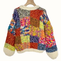 Pull cardigan d'hiver fait main E&L pour femmes, couleur bonbon, motif géométrique, design carré, style doux, fermeture à boutons, respirant