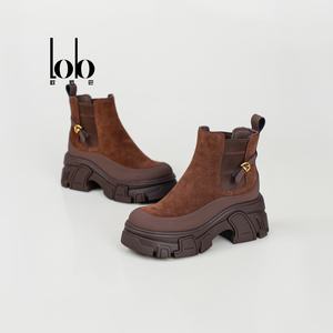 Bottes Chelsea d'hiver rétro pour femmes en cuir véritable talons épais doux confortable anti-glissant à la mode hauteur augmentant - Product Image 1