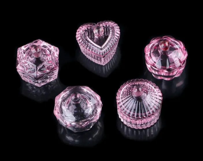New Pink Nail Art Crystal Cup Glass Dippen Dish Liquid Cup Colorful Plated Crystal Cup With Lid