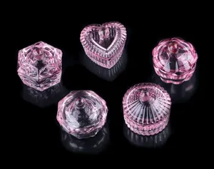 Neuer rosa Nagelkunst Kristallbecher Glas Tauchgläser Flüssigkeitsbecher bunter plattierter Kristallbecher mit Deckel