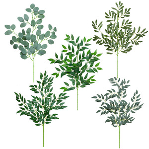 Vente chaude Artificielle Eucalyptus Haricot Fleur Ficus Arbre Feuille Plante Verte Ornement Forêt Style Unique Printemps Branche De Noël - Product Image 1