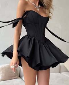 Femminilità squisita nuovo temperamento puro desiderio gonna corta Slim senza maniche Abito con bretelle in vita tinta unita francese Color <span class=keywords><strong>pesce</strong></span> - Product Image 5