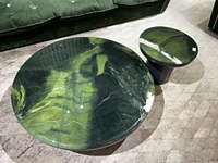 Table basse ronde en pierre de luxe vert avocat, marbre, luxe italien léger, sensation haut de gamme, salon, usage domestique