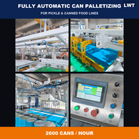 Palettiseur entièrement automatique LWT pour ligne de production de conserves de cornichons, 2600 boîtes par heure avec distributeur de palettes en acier inoxydable