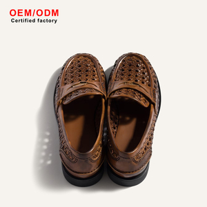 Premium Braided Leather Loafers Breathable Hollow Out Moccasins Handmade Tan Penny Loafers Classic Slip On Casual Dress Shoes - Product Image 2