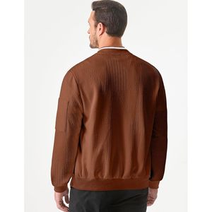Mens Casual Jacquard Bomber Jacket Lightweight Varsity Coat With Pockets Autumn Breathable Stand Collar Zipper Jacket - Product Image 2